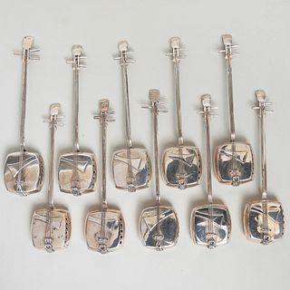 Set of Ten American Silver Banjo Form Casters