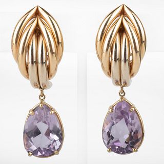 Pair of 14k Gold and Purple Quartz Earrings