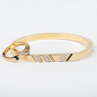 Bernardo 14k Gold, Diamond and Enamel Hinged Bangle Bracelet and Matching Ring