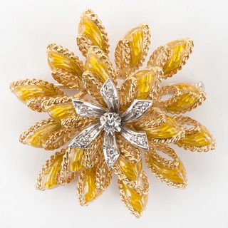 Italian 18k Gold and Diamond Floral Brooch