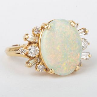 18k Gold, Opal and Diamond Ring