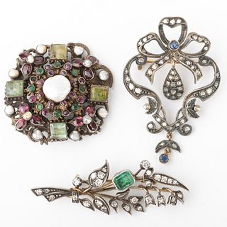 Miscellaneous Group of Edwardian Style Silver and Gold Brooches