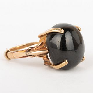 14k Gold and Black Cabochon Ring