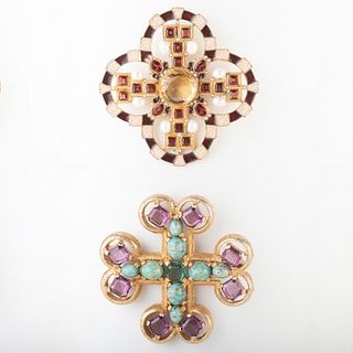 Percossi Enamel and Gem Set Brooch and a Boucher Turquoise and Amethyst Set Brooch
