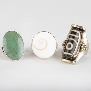 Three Silver Rings, Set with Miscellaneous Stones