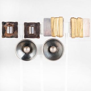 Three Pairs of Contemporary Sterling and Metal Earclips