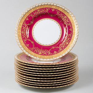 Set of Minton Red Ground Porcelain Plates