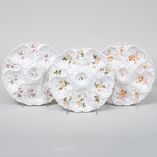 Set of Twelve Mark & Gutherz Transfer Printed and Enriched Porcelain Oyster Plates