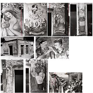 UNIDENTIFIED PHOTOGRAPHER, D. Rivera y F. Kahlo en murales de pulquería La Rosita, Vintage prints, Varying sizes, Pieces: 9