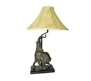 Bronze Filipino Elephant Lamp with Marble Base
