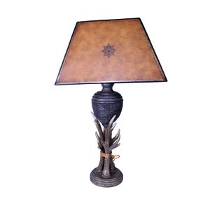 Carved Wood Southwestern Style Antler Lamp