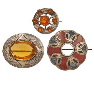 Collection of Victorian Scottish Agate, Glass, Sterling Brooches