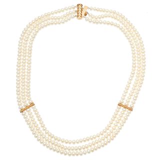 Freshwater Cultured Pearl, 14k Triple Strand Necklace
