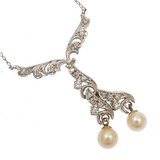Diamond, Cultured Pearl, 14k White Gold Necklace