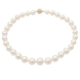 Graduated South Sea Cultured Pearl, Diamond, 14k Necklace