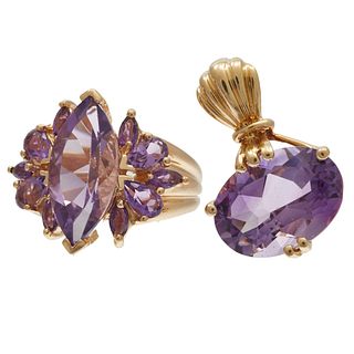 Amethyst, 14k Yellow Gold Ring with Pendant