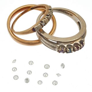 Collection of Three 14k Rings with Unmounted Diamond Melee