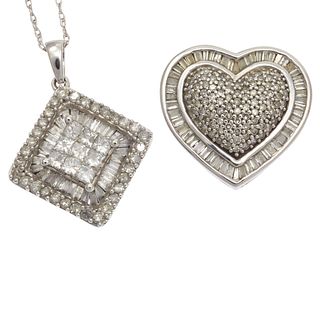 Collection of Two Diamond, White Gold Pendants