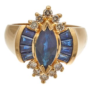 Diamond, Sapphire, 14k Yellow Gold Ring
