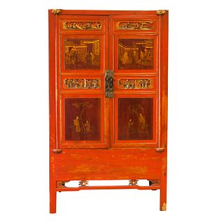Red and Gilt Lacquered Cabinet, 19th Century