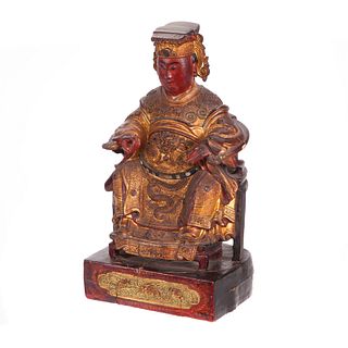 Lacquered Wood Daoist Deity Figure, 19th Century 