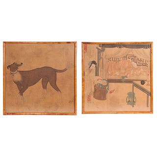 Two Qing Court Style Watercolor Paintings, 20th Century 