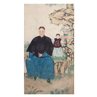 Watercolor Portrait of a Manchu Official, Late Qing Dynasty 