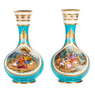 A pair of early 20th-century European painted porcelain vases