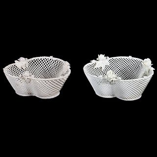 A pair of Belleek china four-strand baskets