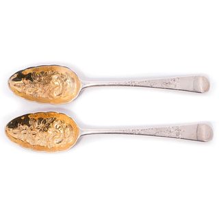 Pair of Georgian Silver Berry Spoons. London
