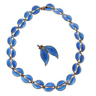 David-Andersen blue enamel and silver necklace