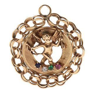 14k gold and stone-set cupid charm