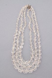 Art Deco rock crystal quartz triple strand necklace