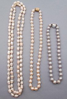 Three baroque cultured pearl necklaces