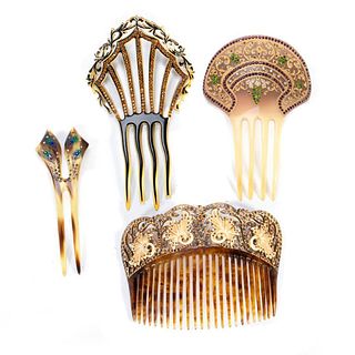 Vintage rhinestone, celluloid and shell hair combs