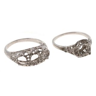 Two Art Deco platinum semi-mount rings