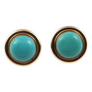 Pair of turquoise and 14k gold earrings