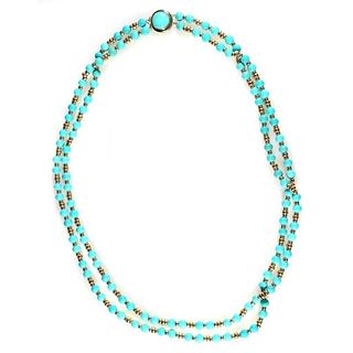 Turquoise and 14k gold double strand necklace