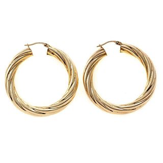 Pair of 14k gold hollow hoop earrings, Italy