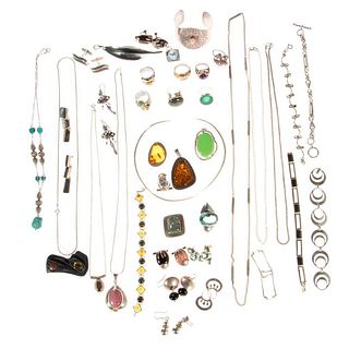 Collection of stone-set and silver jewelry