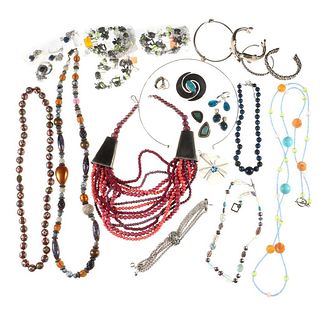 Collection of beaded, stone, silver & metal jewelry