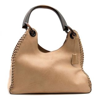 Gucci beige leather handbag with wood handle