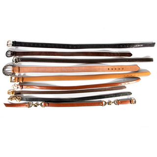 Collection of 9 leather belts