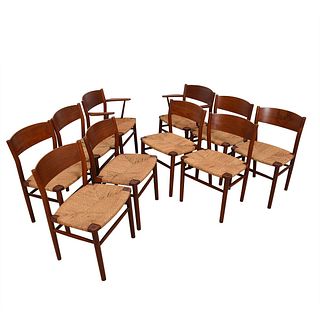 Set of 10 (2 Arm + 8 Side) Peter Hvidt Danish Teak Dining Chairs
