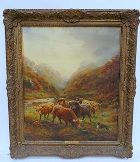 J.T.HUGHES HIGHLAND CATTLE OIL PAINTING ON CANVAS