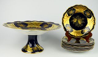WEIMAR GERMAN PORCELAIN  CAKE STAND WITH 8 PLATES