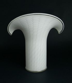 LARGE MURANO WHITE QUILTED DROP RIM VASE