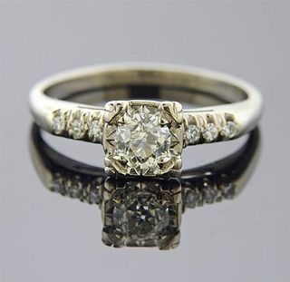  Gold Old Mine Cut Diamond Engagement Ring
