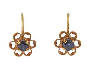 Mid Century 14K Gold Blue Stone Earrings