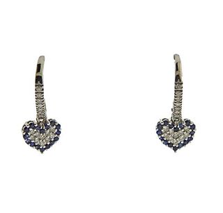 18K Gold Diamond Sapphire Heart Earrings
